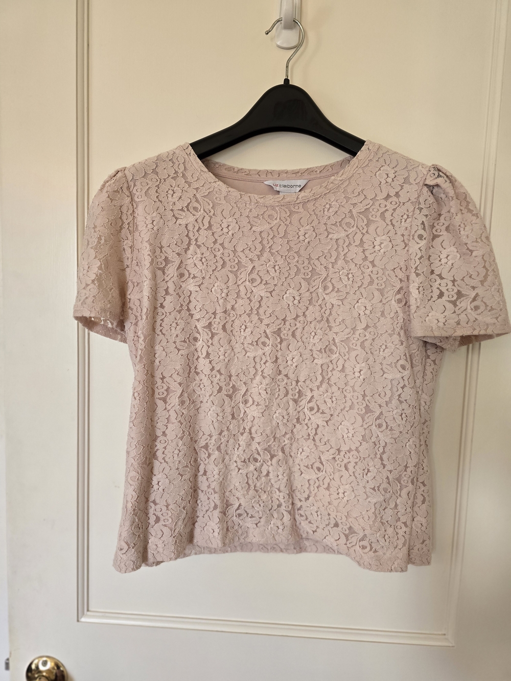 Liz Claiborne Blush Pink Lace Short-Sleeve Top MED